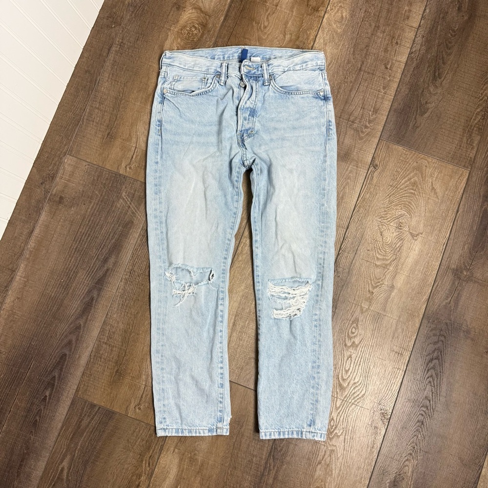 Divided H&M Men's Jeans Size 30 Light Wash Blue Denim Straight Leg Torn Low Rise